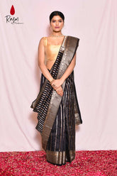 Black Saree With Ropa-Sona Stripe Pattern Design